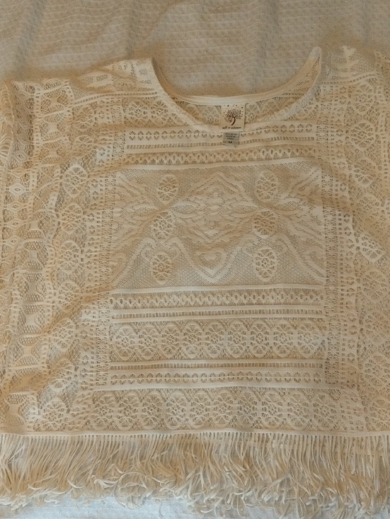 Self Esteem Tops - Self Esteem Boho Festival Cream Lace Crochet Openwork Boho Blouse Top Medium M